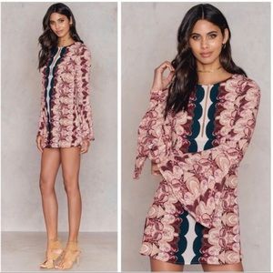 Free People Ossie Vibes Pink Retro Printed Long Sleeve Mini Dress 4